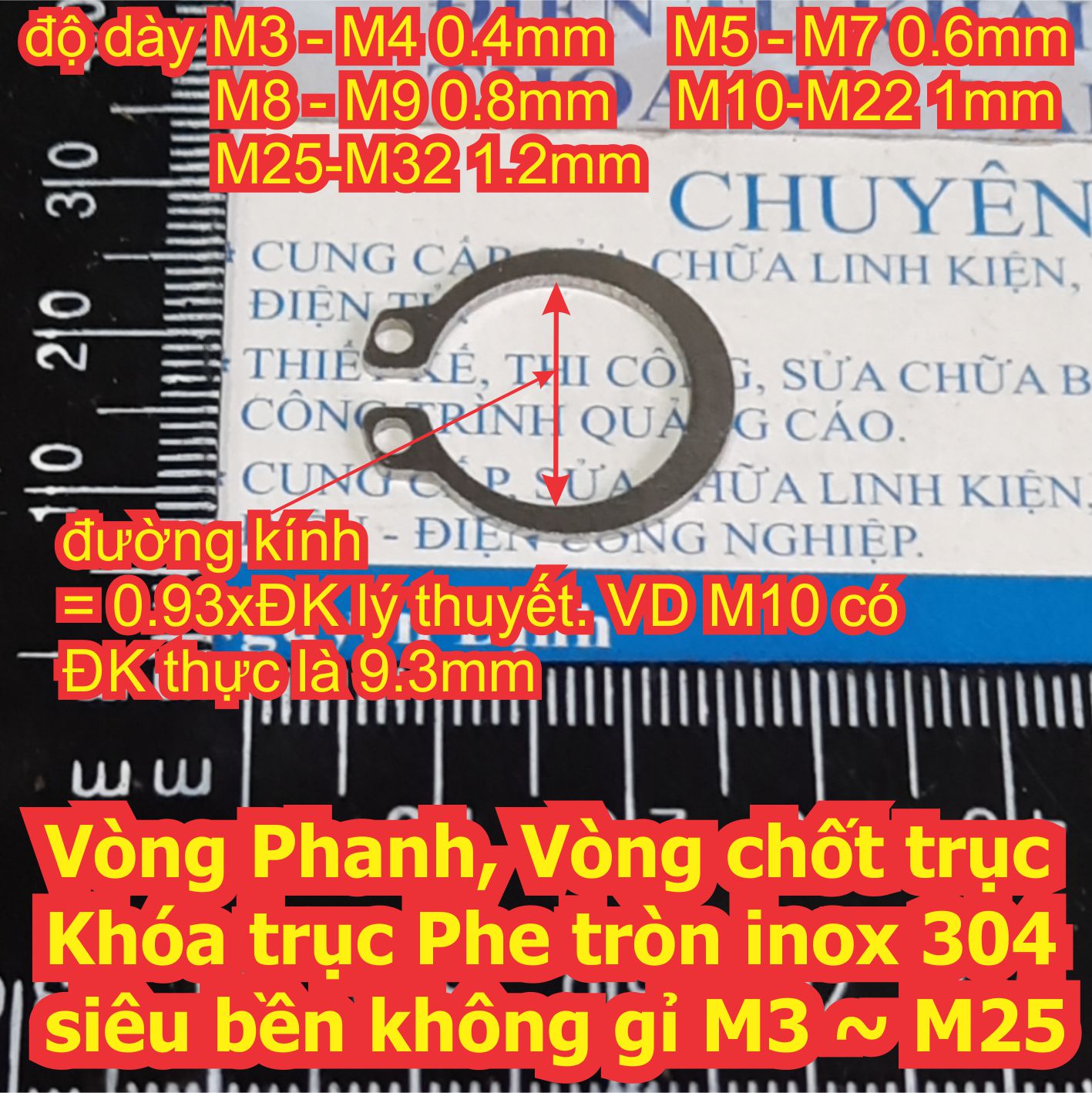 Vòng Phanh, Vòng chốt trục Khóa trục Phe tròn inox 304 siêu bền không gỉ M3 ~ M35 kde7188