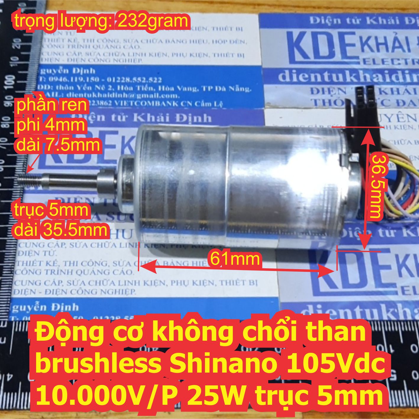 Động cơ không chổi than brushless Shinano 105Vdc 10.000V/P 25W LA034 trục 5mm chế máy phát điện kde7414