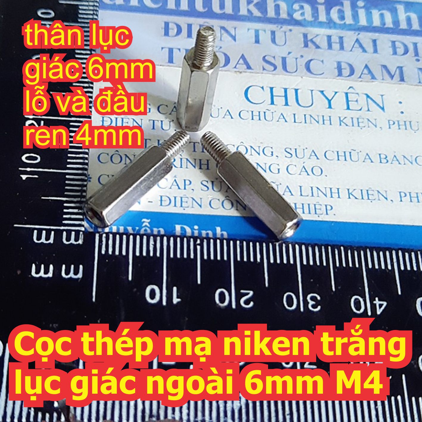 Cọc thép cột sắt mạ niken trắng lục giác ngoài 6mm M4 Đ-C các cỡ 6mm ~ 30mm kde7444