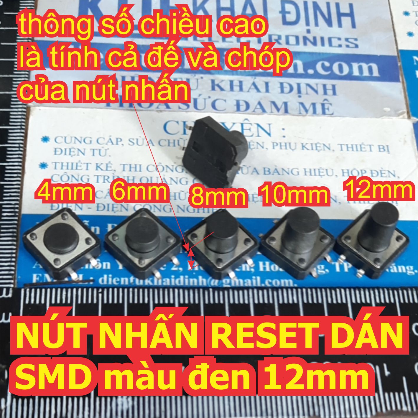 NÚT NHẤN RESET DÁN SMD màu đen 12mm 12x12 cao 6mm ~ 12mm kde3799