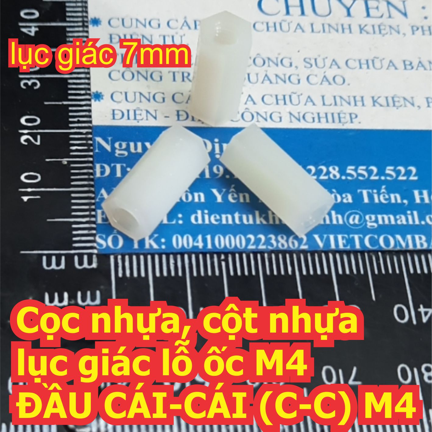Cọc nhựa cột nhựa trụ chân nhựa lục giác M4 2 ĐẦU CÁI-CÁI M4x6mm thân dài 6mm ~ 50mm kde7457