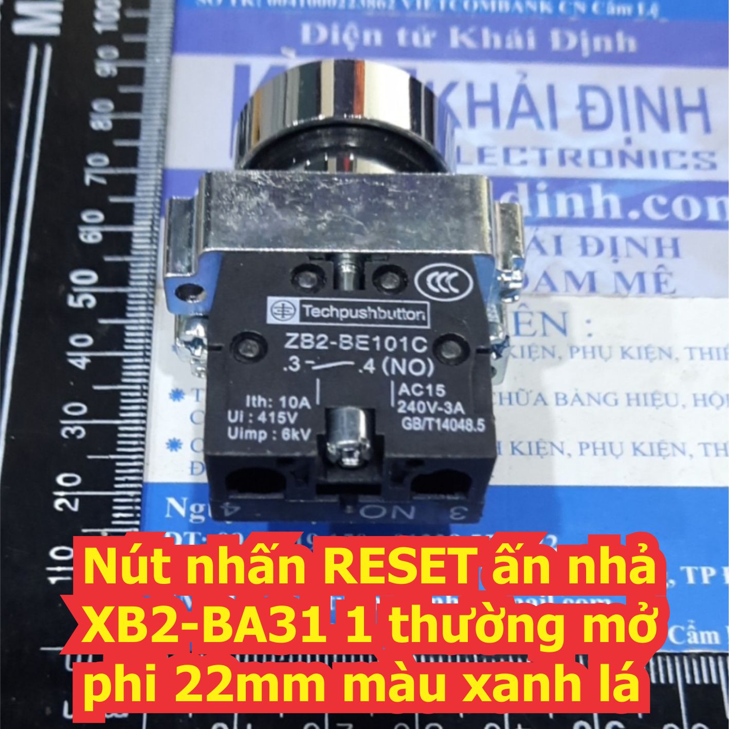 Nút nhấn tủ điện RESET, ấn nhả XB2-BA31 1 thường mở phi 22mm màu xanh lá kde7488