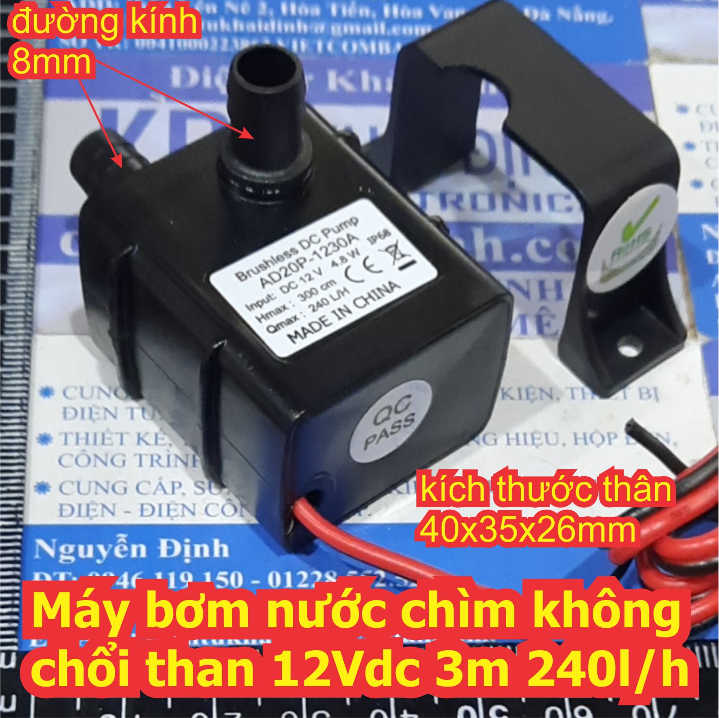 Máy bơm nước chìm không chổi than trong quạt nước 12Vdc 4.8W AD20P 1230A 3m 240l/h kde7501