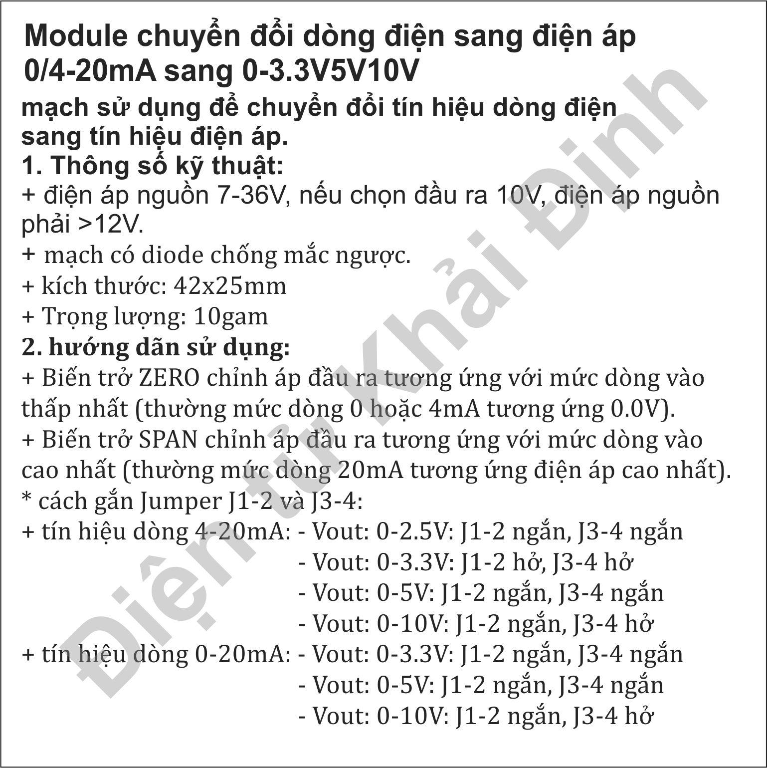 Module chuyển đổi dòng điện sang điện áp 0/4-20mA sang 0-3.3V5V10V HW-685 kde7565