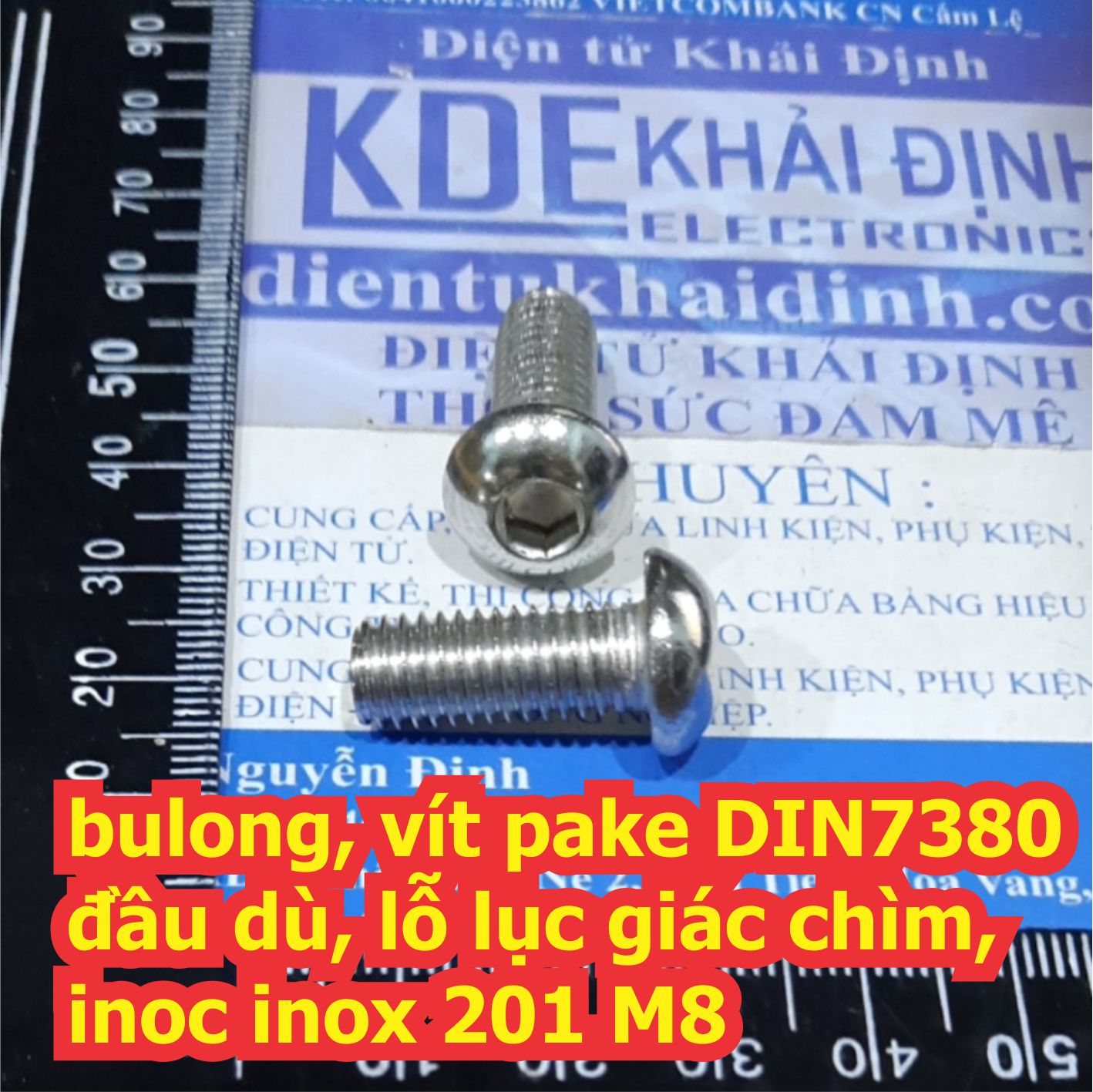 Bulong bu lông vít pake DIN7380 đầu dù, lỗ lục giác chìm, inoc inox 201 M8 M8+20mm kde7593
