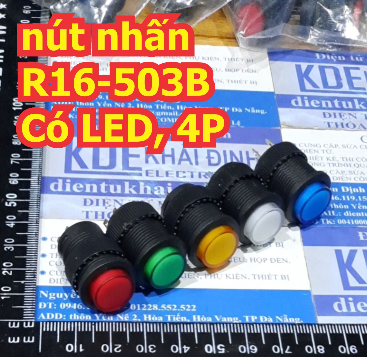 nút nhấn dạng RESET nhấn đề, không giữ R16-503B Có LED, 4P 12V 24V 220V có 5 màu kde7614