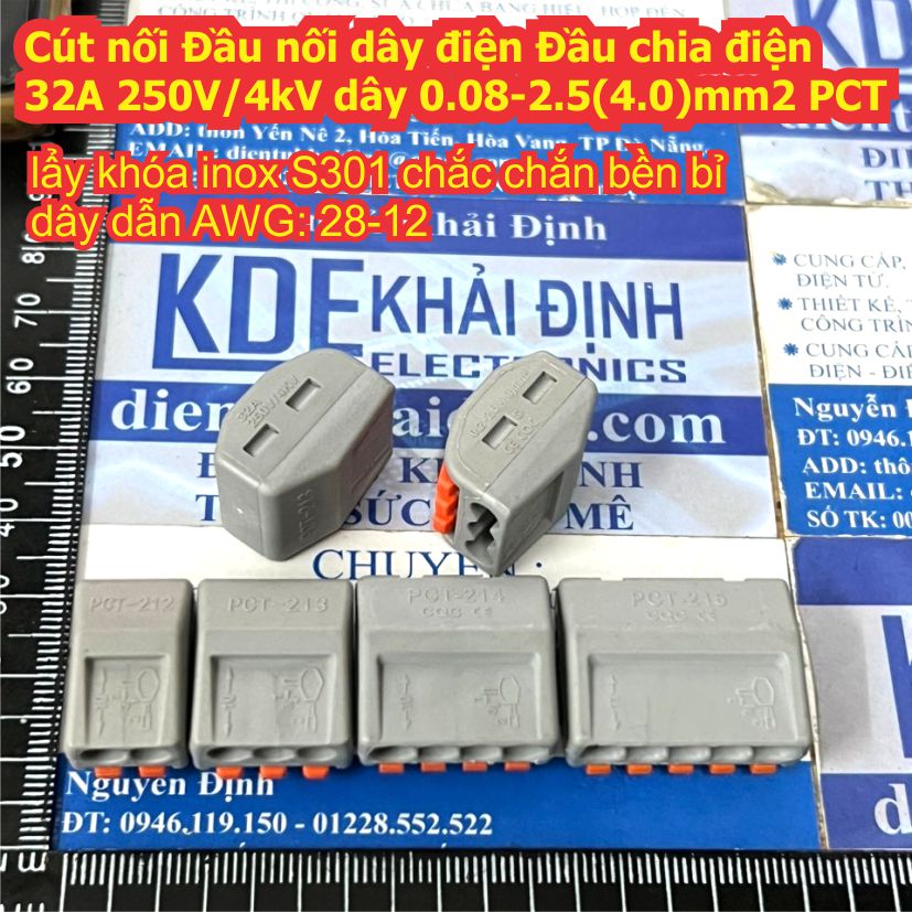 Cút nối Đầu nối chia dây điện 32A 250V/4kV dây 0.08-2.5(4.0)mm2 PCT PCT-212 PCT-213 PCT-214 PCT-215 2P~5P kde7660