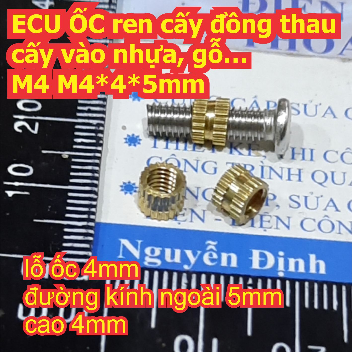 ECU ỐC ren cấy đồng thau cấy vào nhựa, gỗ… M2 ~ M6 kde7666