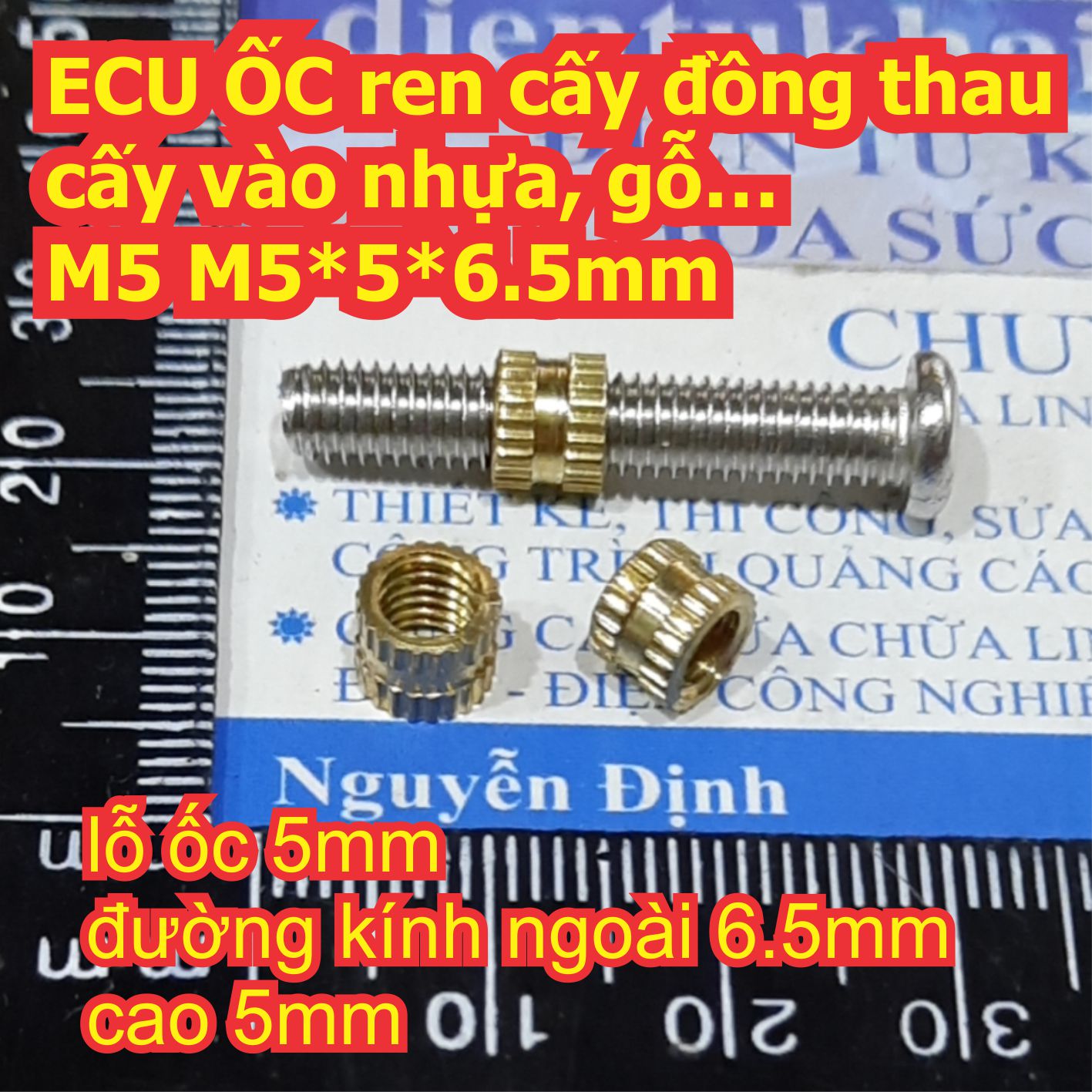 ECU ỐC ren cấy đồng thau cấy vào nhựa, gỗ… M2 ~ M6 kde7666