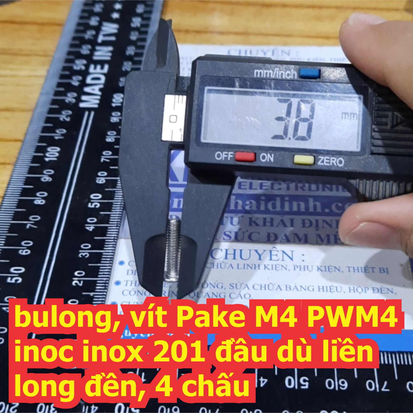 bulong bu lông vít Pake M4 PWM4 inoc inox 201 đầu dù liền long đền, 4 chấu M4 dài 6mm ~ 30mm kde7691