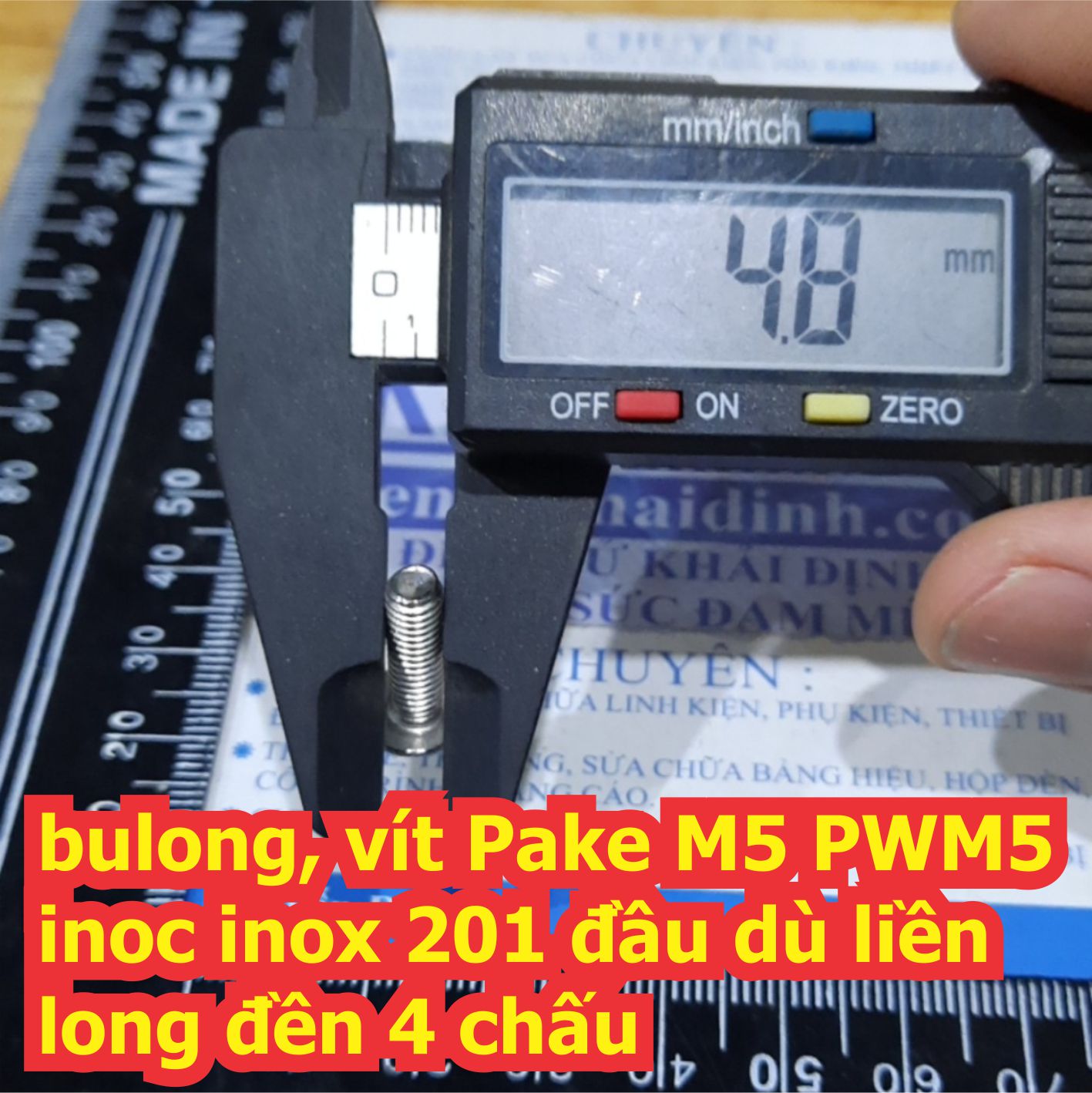 bulong bu lông vít Pake M5 PWM5 inoc inox 201 đầu dù liền long đền, 4 chấu M5 dài 6mm ~ 30mm kde7697