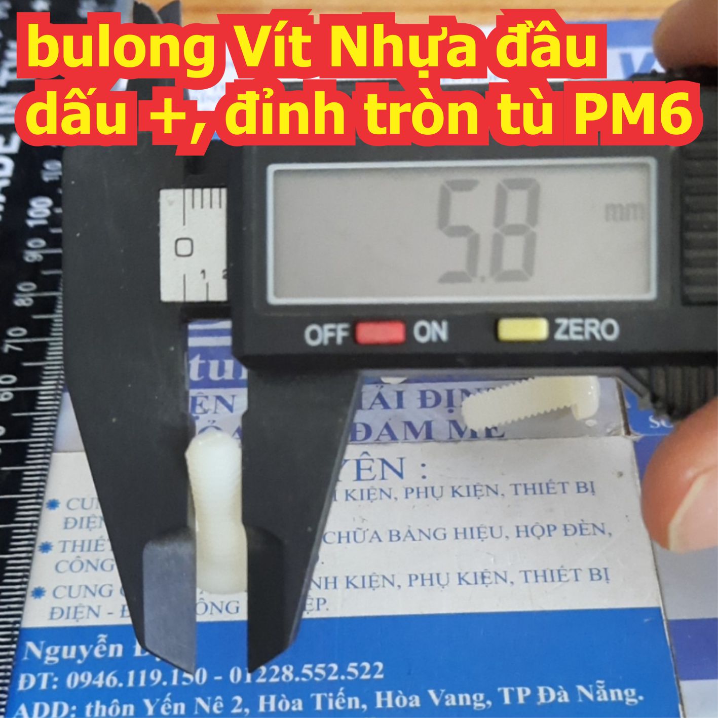 bulong nhựa Vít nhựa đầu dấu + đỉnh tròn Tù PM6 M6 dài 10mm ~ 50mm kde7722