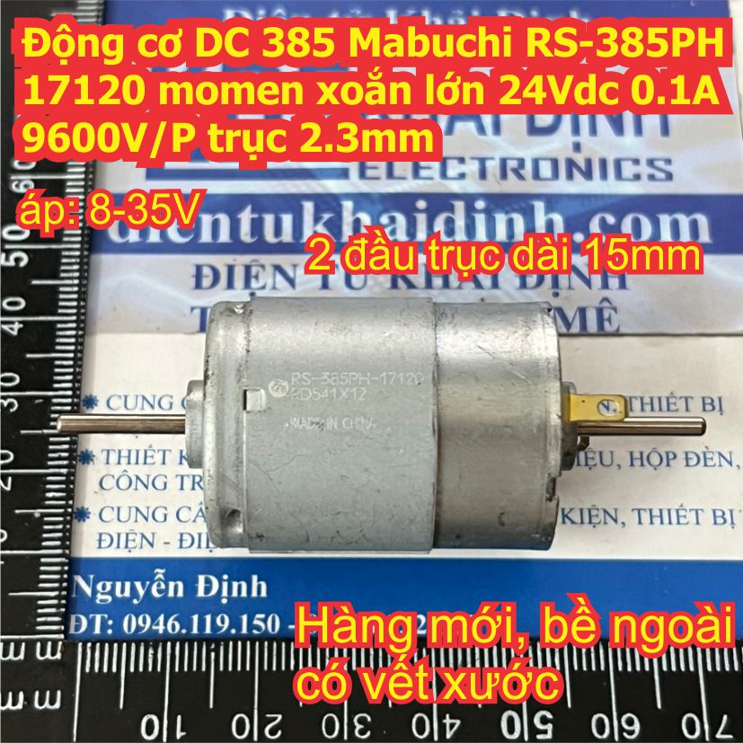 Động cơ DC 385 Mabuchi Standard RS-385PH 15155 17120 A7W93 60137 momen xoắn lớn 24Vdc 0.1A trục 2.3mm kde7747