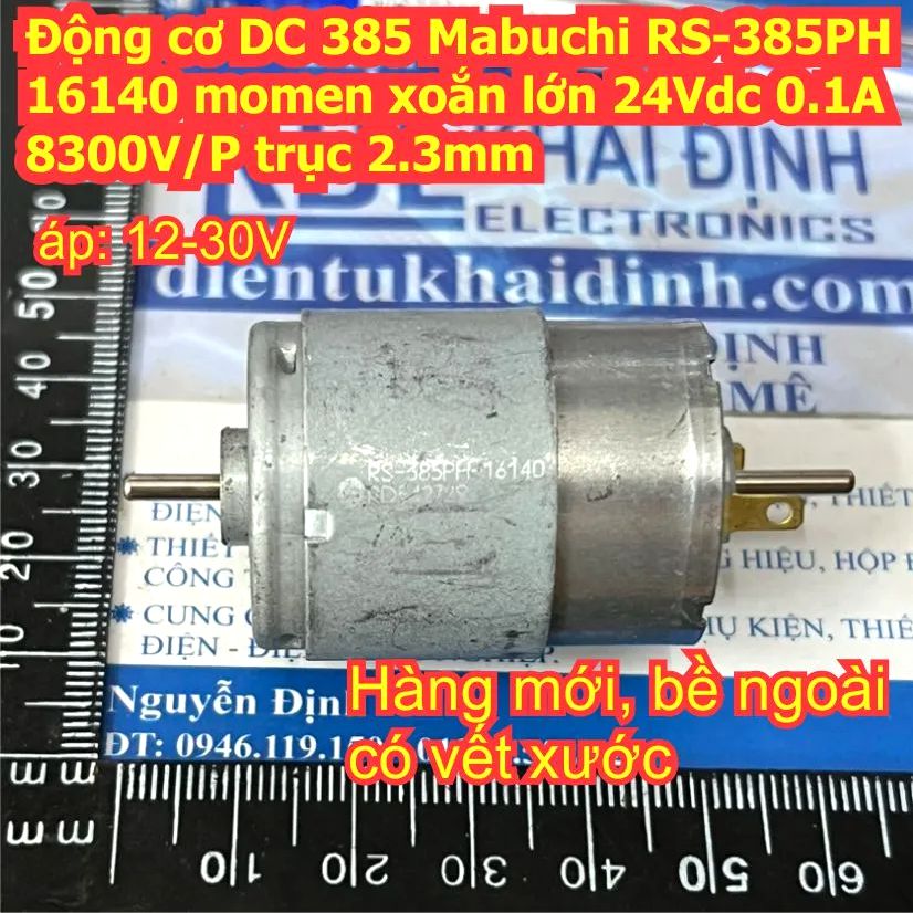 Động cơ DC 385 Mabuchi Standard RS-385PH 15155 17120 A7W93 60137 momen xoắn lớn 24Vdc 0.1A trục 2.3mm kde7747