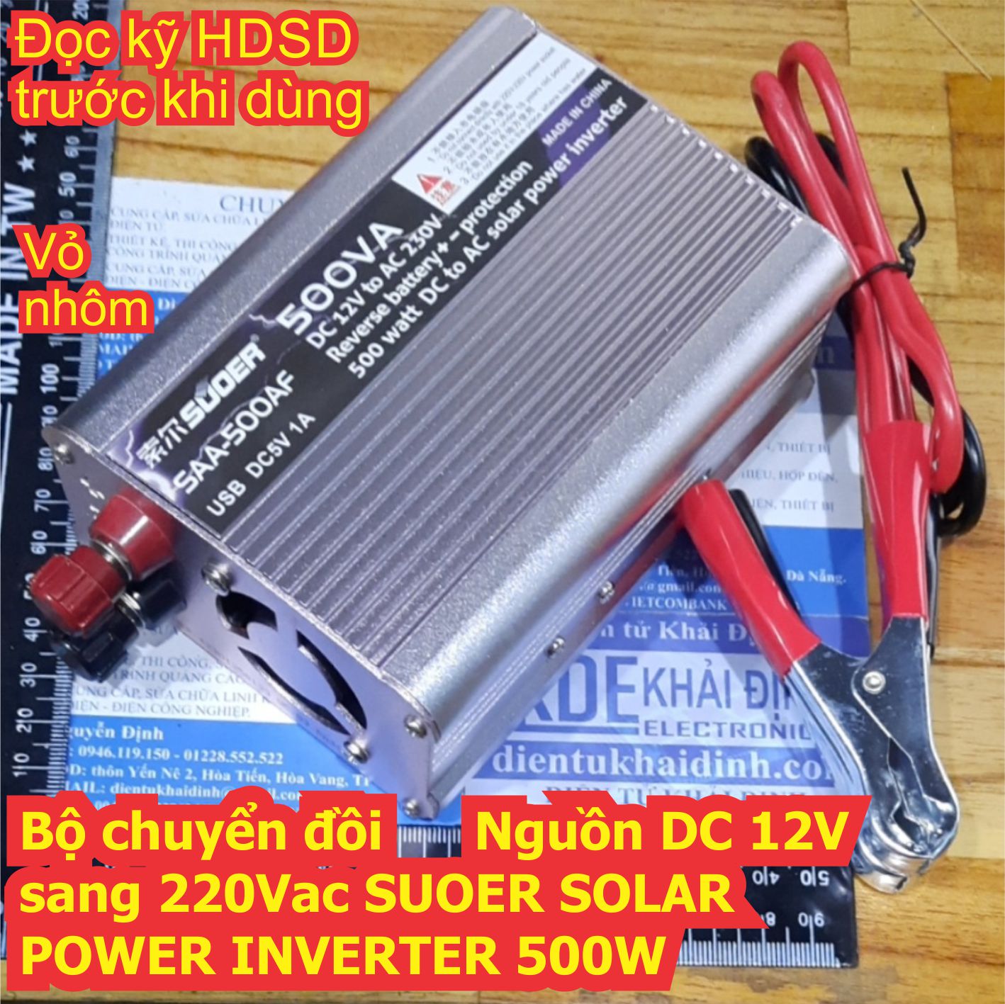 Bộ chuyển đổi Nguồn DC 12V sang 220Vac SUOER SOLAR POWER INVERTER 500W kde7750