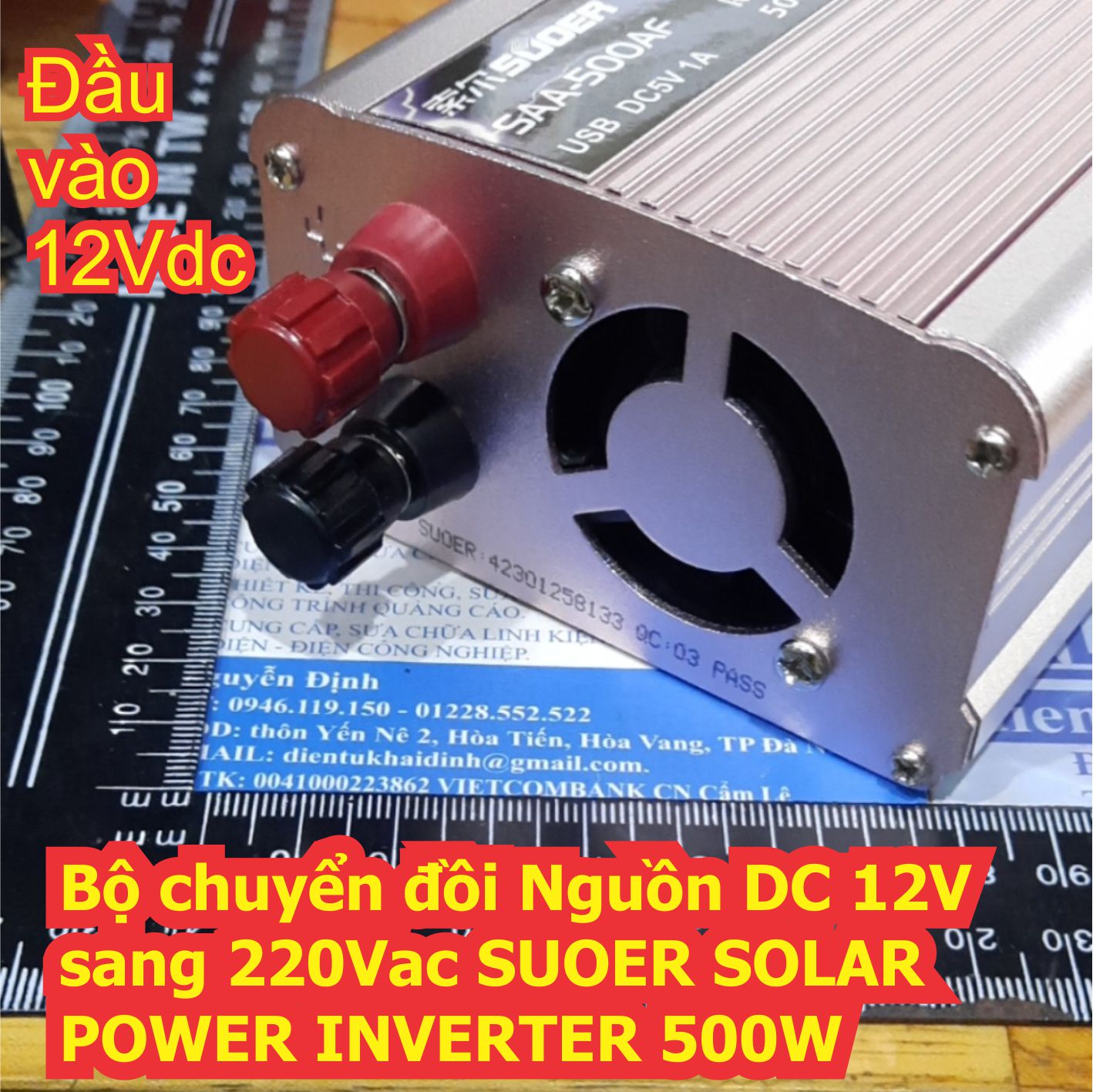 Bộ chuyển đổi Nguồn DC 12V sang 220Vac SUOER SOLAR POWER INVERTER 500W kde7750