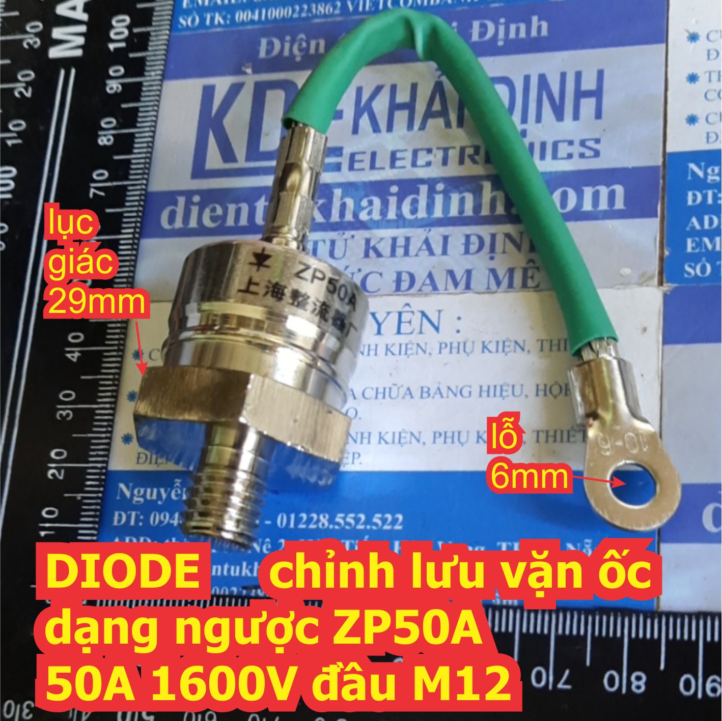 DIODE chỉnh lưu đầu vặn ốc dạng ngược ZP50A ZP50 2CZ50A 50A 1600V, đầu M12 kde7790