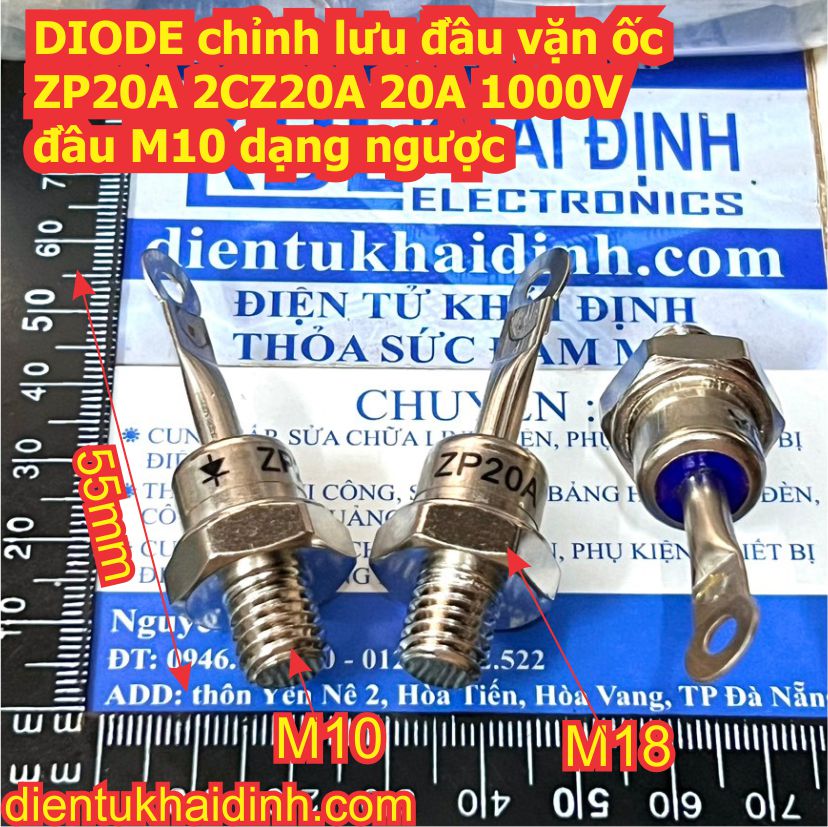 DIODE chỉnh lưu đầu vặn ốc dạng ngược ZP20A 2CZ20A 20A 1000V, đầu M10 kde7792