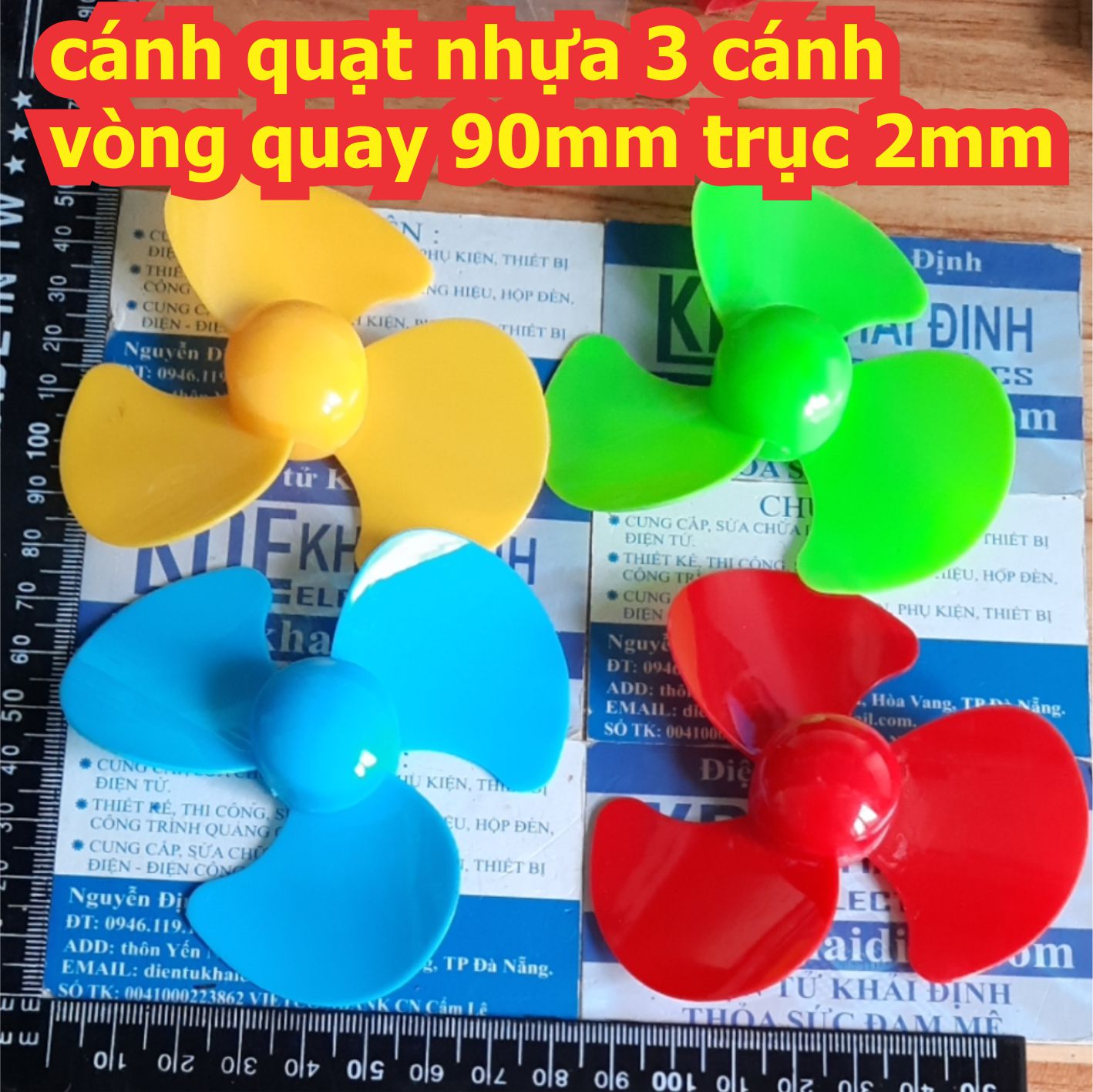 cánh quạt nhựa 3 cánh vòng quay 90mm trục 2mm, Đủ màu kde7802