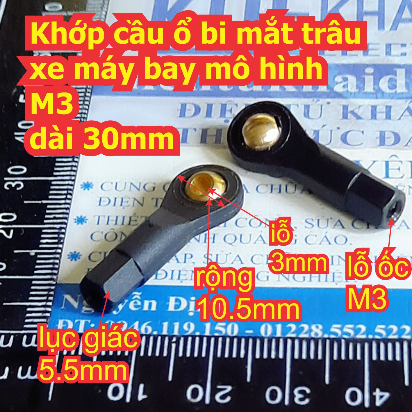 Khớp cầu ổ bi mắt trâu xe máy bay mô hình M3 dài 30mm kde7805