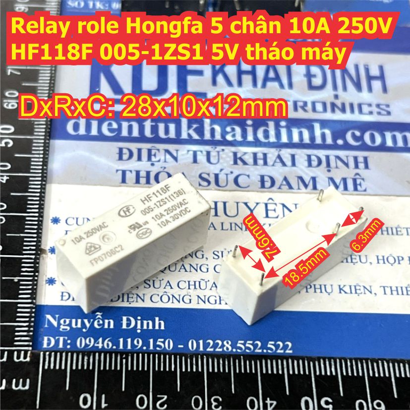 Relay role Hongfa 5 chân 10A 250V HF118F 005-1ZS1 5V tháo máy kde7827