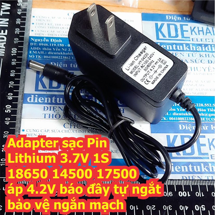 Cục Adapter sạc Pin Lithium 3.7V 1S 18650 14500 17500 áp 4.2V báo đầy tự ngắt bảo vệ ngắn mạch kde7874
