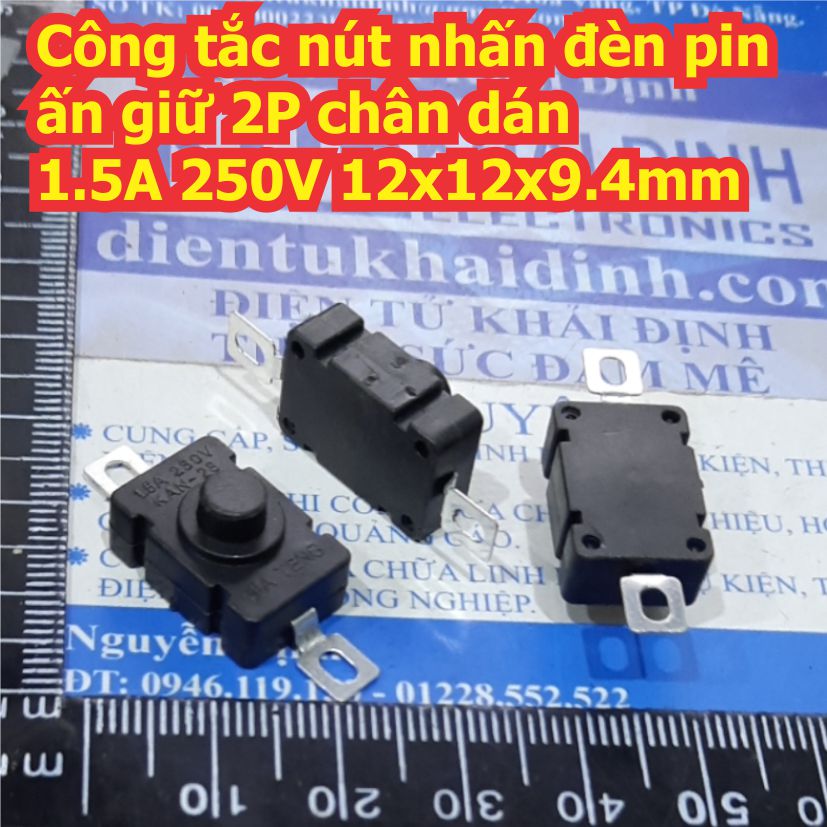 Công tắc nút nhấn đèn pin ấn giữ 2P chân dán 1.5A 250V 12x12x9.4mm kde7892