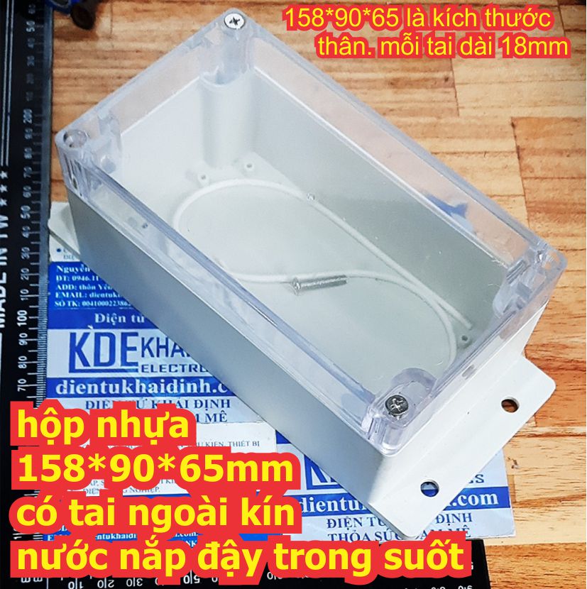hộp nhựa 158*90*65mm có tai ngoài kín nước nắp đậy trong suốt kde7913