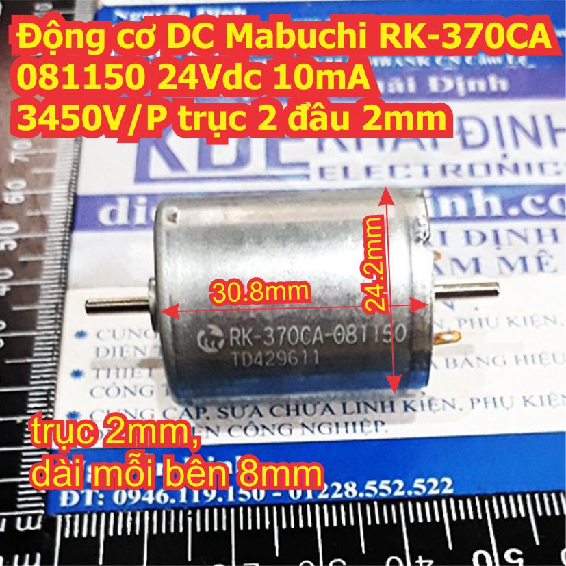 Động cơ DC Mabuchi RK-370CA-081150 24Vdc 10mA 3450V/P trục 2 đầu 2mm kde7922