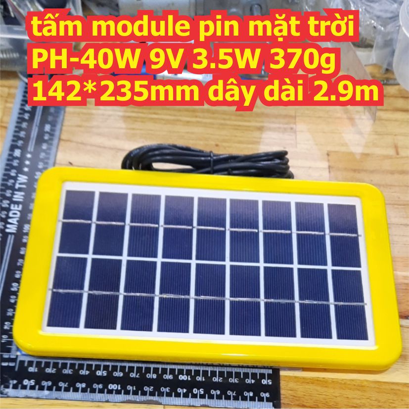 tấm module pin mặt trời PH-40W 9V 3.5W 370g 142*235mm dây dài 2.9m kde7947
