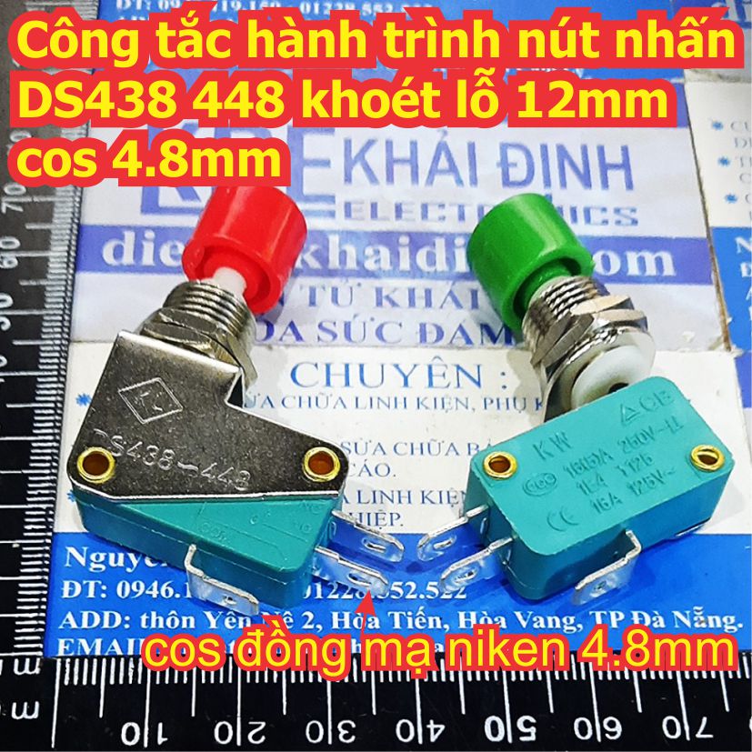 Công tắc hành trình nút nhấn DS438 448 khoét lỗ 12mm cos 4.8mm 5A 250Vac màu đỏ / xanh lá kde7953