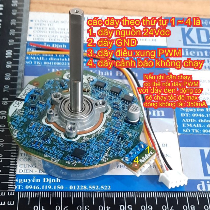 Động cơ không chổi than Nidec 12 - 24Vdc 6500V/P 42F704Q780 trục 6mm vát chạy êm mạnh kde7975