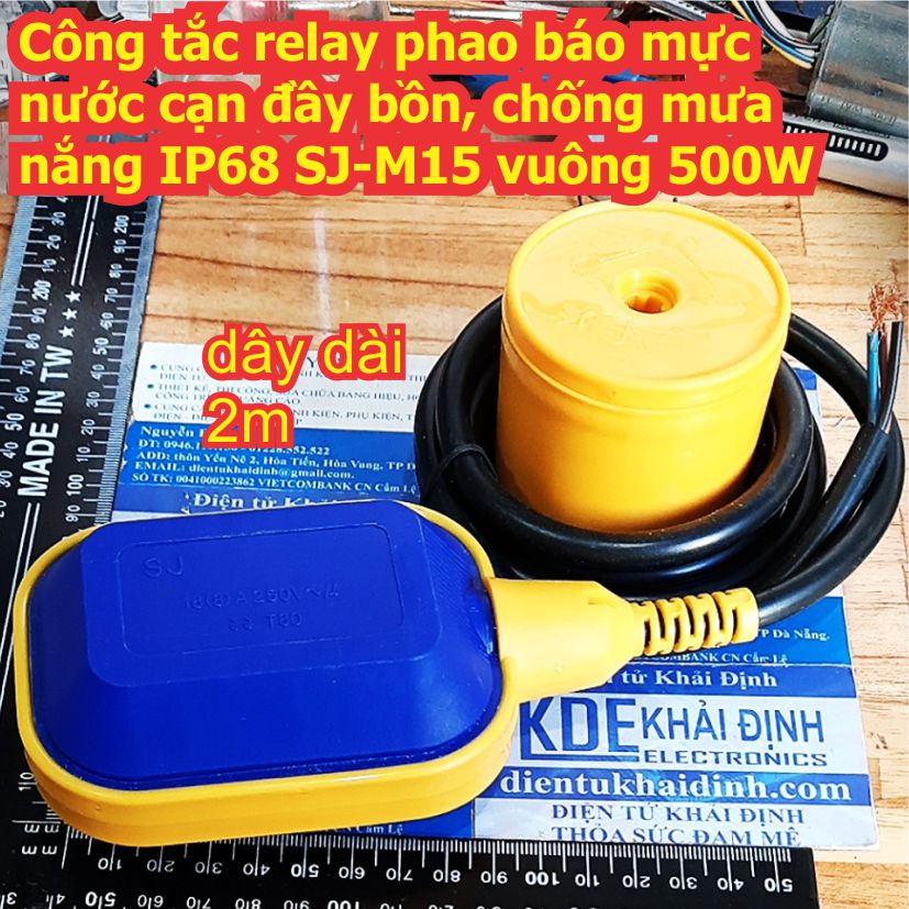 Công tắc relay phao báo mực nước cạn đầy bồn, chống mưa nắng IP68 SJ-M15 vuông 500W kde8017