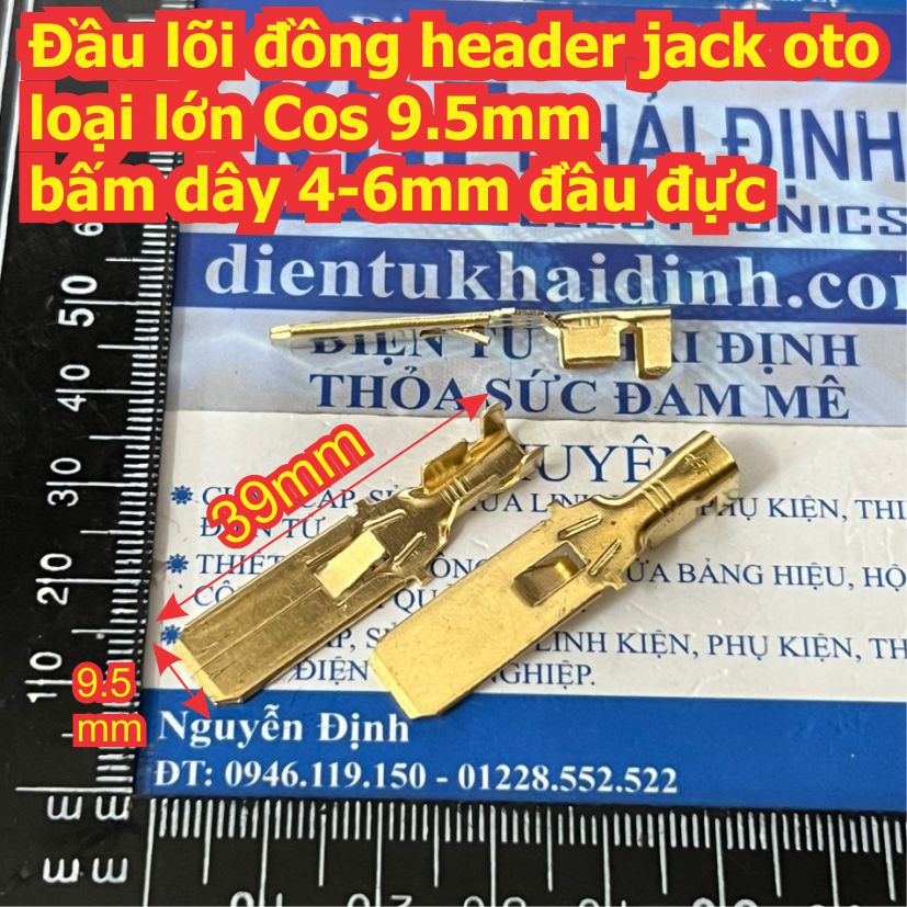 Đầu lõi đồng header jack oto loại lớn Cos 9.5mm bấm dây 4-6mm đầu cái, có vỏ nhựa kde8038