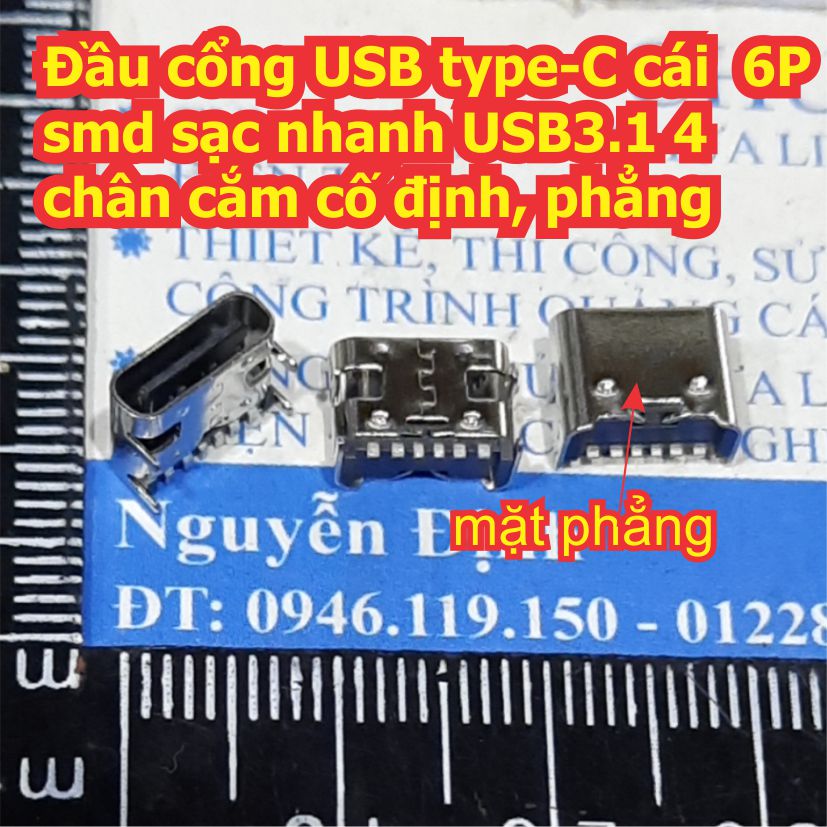 5 cái Đầu cổng USB type-C cái 6P smd sạc nhanh USB3.1 4 chân cắm cố định, phẳng kde8052
