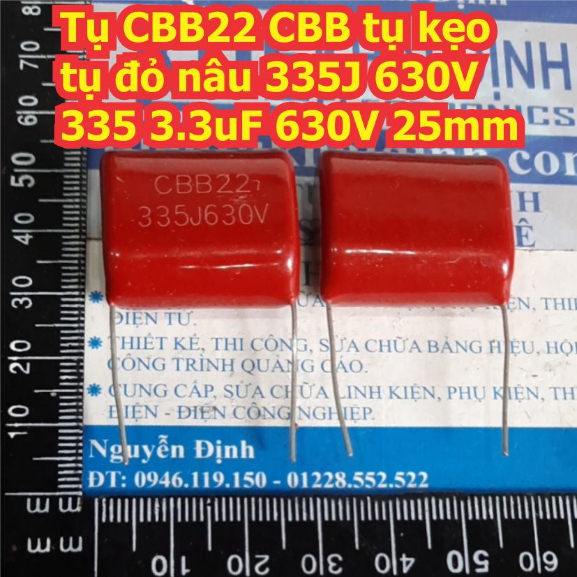Tụ CBB22 CBB tụ kẹo đỏ nâu 335J 630V 335 3.3uF 630V 25mm kde8054