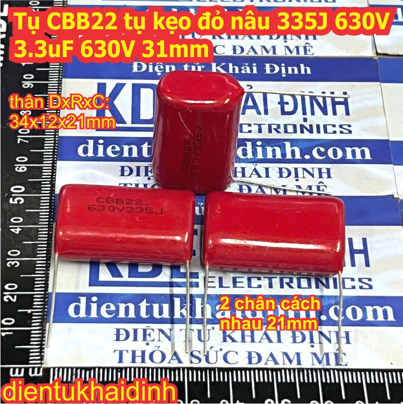 Tụ CBB22 CBB tụ kẹo đỏ nâu 335J 630V 335 3.3uF 630V 27mm 30mm kde8054