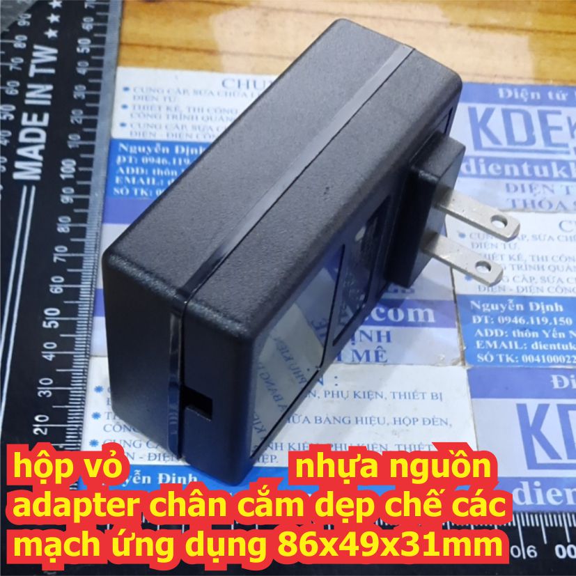 hộp vỏ nhựa nguồn adapter chân cắm dẹp chế các mạch ứng dụng 86x49x31mm 100x56x34mm kde8067