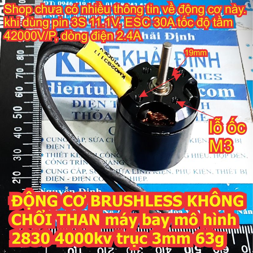 ĐỘNG CƠ BRUSHLESS KHÔNG CHỔI THAN máy bay mô hình 2830 4000kv trục 3mm 63g kde8075