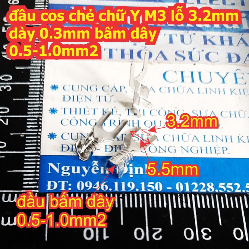cos chẻ chữ Y loại trần M3 M4 M5 lỗ 3.2mm ~ 5.2mm dày 0.3mm~0.5mm bấm dây 0.5-1.5mm2 kde8082