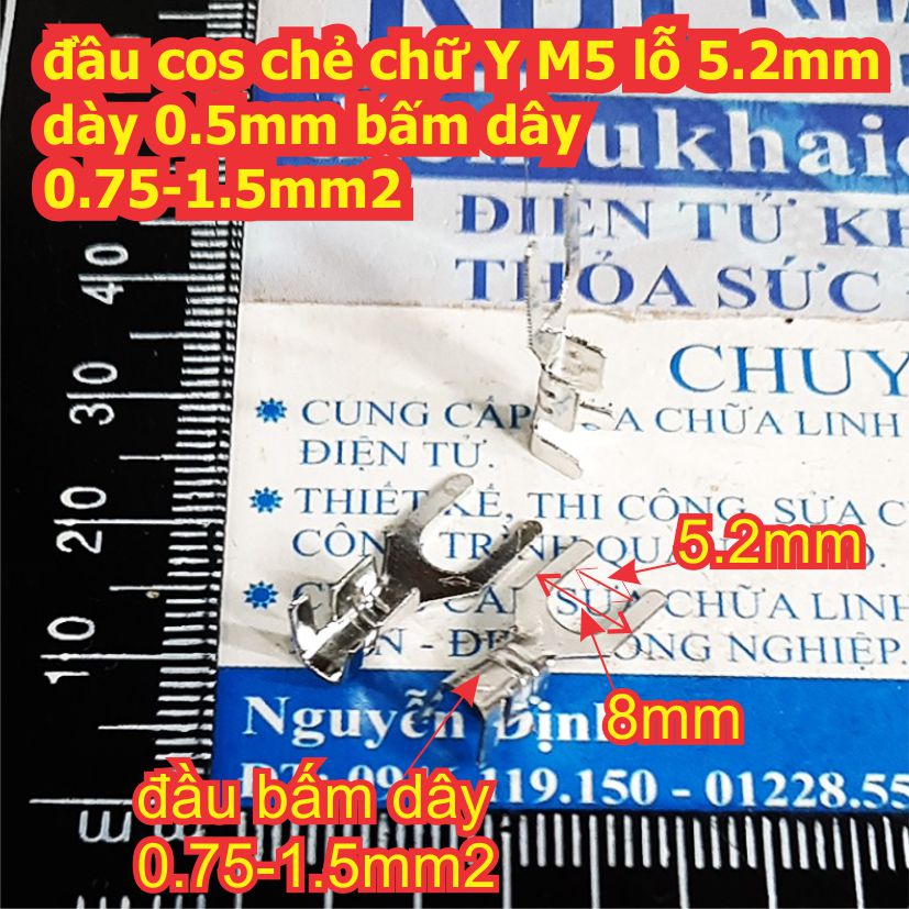 cos chẻ chữ Y loại trần M3 M4 M5 lỗ 3.2mm ~ 5.2mm dày 0.3mm~0.5mm bấm dây 0.5-1.5mm2 kde8082