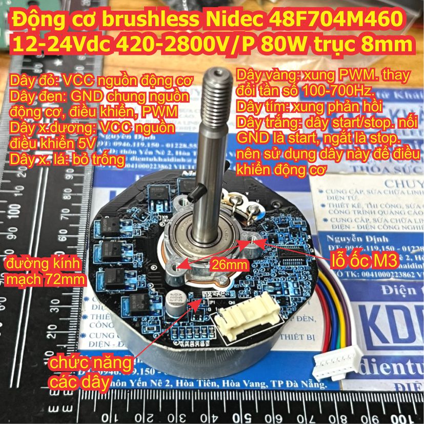 Động cơ không chổi than brushless Nidec 48F704M460 12-24Vdc 420-2800V/P 80W trục 8mm gai xoắn chế quạt kde8123
