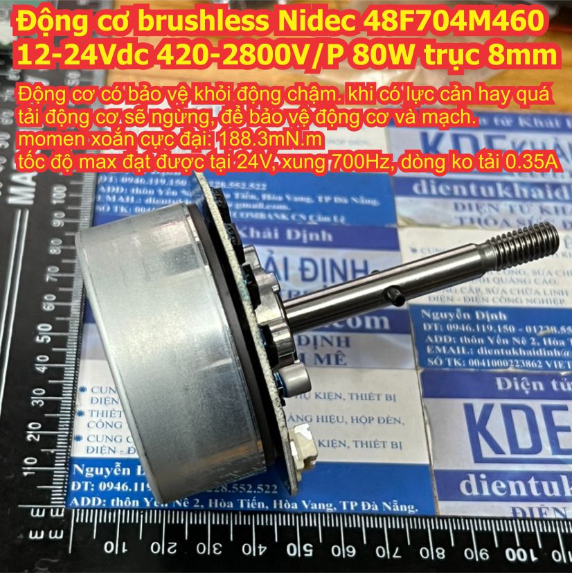 Động cơ không chổi than brushless Nidec 48F704M460 12-24Vdc 420-2800V/P 80W trục 8mm gai xoắn chế quạt kde8123