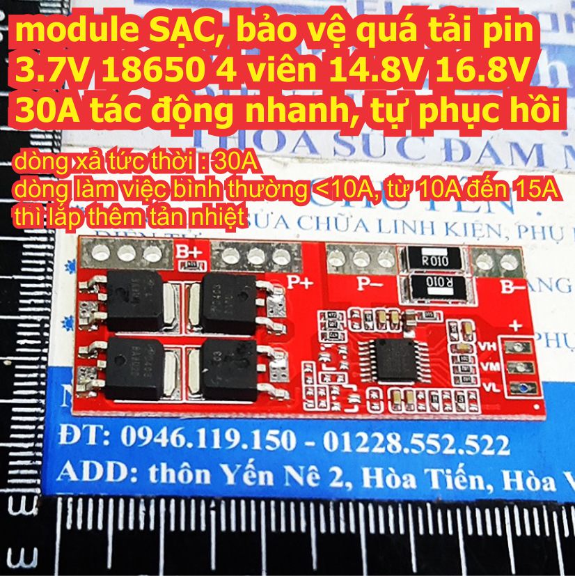 module SẠC, bảo vệ quá tải pin 3.7V 18650 4 viên 4S 14.8V 16.8V 30A tác động nhanh, tự phục hồi kde8148