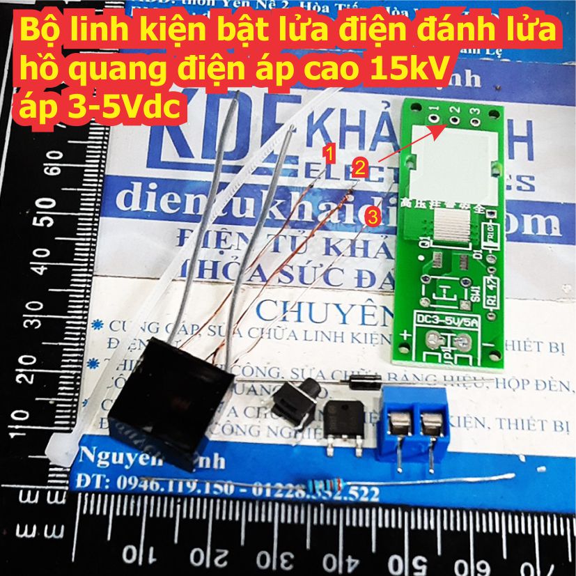 Bộ linh kiện bật lửa điện đánh lửa hồ quang tăng áp kích điện 15kV áp 3-5Vdc kde8149