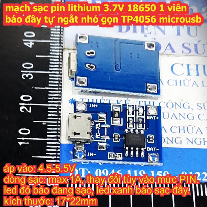 mạch sạc pin lithium 3.7V 18650 1 viên 1S báo đầy tự ngắt nhỏ gọn TP4056 microusb kde8155