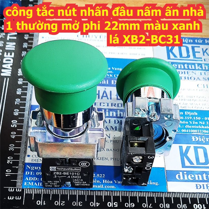 công tắc nút nhấn đầu nấm ấn nhả 1 thường mở phi 22mm, màu xanh lá XB2-BC31 kde8158