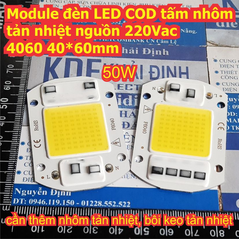 Module đèn LED COB tấm nhôm tản nhiệt áp 220Vac 4060 40*60mm màu trắng /  vàng 30W / 50W kde8221