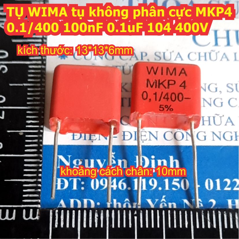 TỤ WIMA tụ không phân cực MKP 4 0.1/400 100nF 0.1uF 104 400V D= 10mm 15mm kde8432