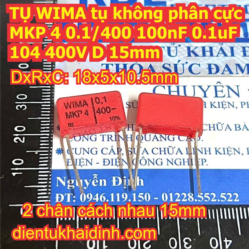 TỤ WIMA tụ không phân cực MKP 4 0.1/400 100nF 0.1uF 104 400V D= 10mm 15mm kde8432